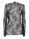 Alberta Ferretti Intricate Lace Long Sleeve Top With Floral Patterns In Gray