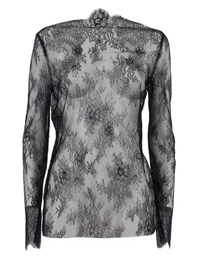 ALBERTA FERRETTI INTRICATE LACE LONG SLEEVE TOP WITH FLORAL PATTERNS