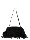 Alberta Ferretti Satin Clutch Adorned With Beaded Embellishments And Shoulder Strap In Black