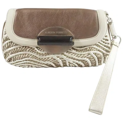 Pre-owned Alberta Ferretti Ivory And Bronze Beaded Clutch In White