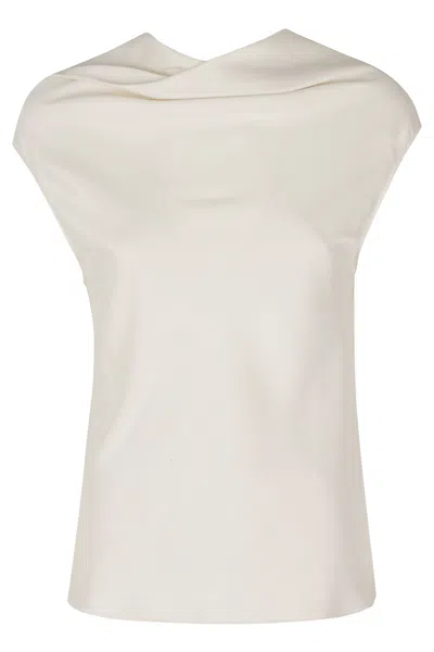 Alberta Ferretti Ivory Cowl Neck Viscose Top In Neutral