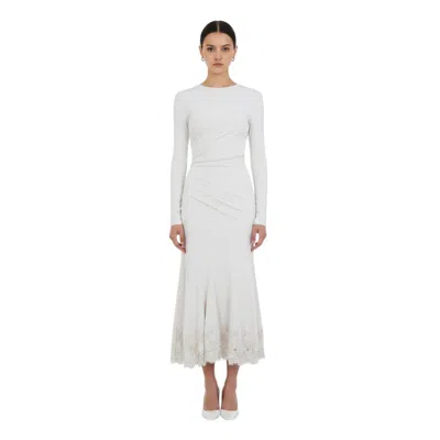 Alberta Ferretti Ivory Crew Neck Midi Dress In White