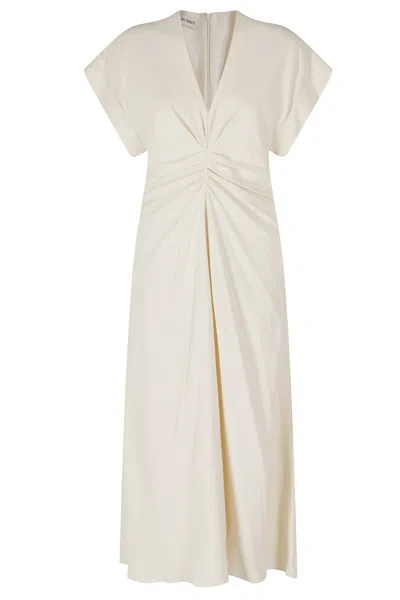 Alberta Ferretti Ivory Draped Waist V-neck Viscose Ankle-length Dress In White
