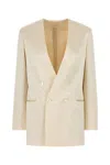Alberta Ferretti Satin Blazer Double Breasted Button Detailing Pockets In Neutral