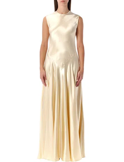 Alberta Ferretti Ivory Satin Long Dress In Sand