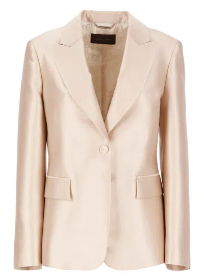 Alberta Ferretti Peak Lapel Collar Jacket With Satin Finish In Beige
