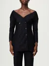 Alberta Ferretti Shoulder Exposed Tailored Double-breasted Jacket In Black