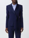 Alberta Ferretti Velvet Blazer With Shoulder Pads In Blue