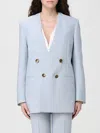 Alberta Ferretti Jacket Long Sleeves Padded Shoulders Buttons Lapels In Blue
