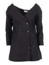 Alberta Ferretti Double-breasted Virgin Wool Jacket With Deep V-neckline In Black