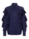 Alberta Ferretti Stretch-cotton Ruffled Detailing In Blue