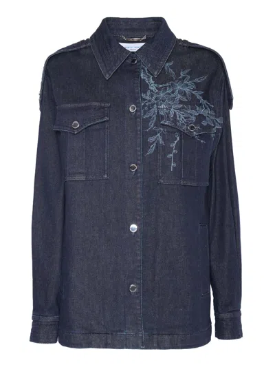 ALBERTA FERRETTI BLUE DENIM JACKET WITH EMBROIDERY