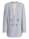 Alberta Ferretti Jacket Long Sleeves Padded Shoulders Buttons Lapels In Blue