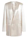 Alberta Ferretti Longline Jacket Satin Finish Notched Lapels In White