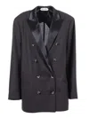 Alberta Ferretti Grey Double-breasted Blazer In Lightweight Wool In Multi