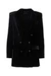 Alberta Ferretti Padded Shoulders Structured Velvet Blazer In Black