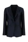 Alberta Ferretti Satin Blazer With Notched Lapel And Pockets In Blue