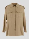 Alberta Ferretti Beige Jacket With Classic Collar And Epaulettes In Linen Blend Stretch Woman In Beige
