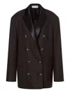 Alberta Ferretti Longline Structured Satin Button Suit In Brown