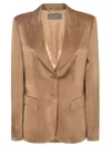 Alberta Ferretti Single-breasted Satin Blazer In Brown