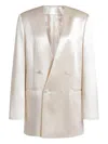 Alberta Ferretti Longline Jacket Satin Finish Notched Lapels In Neutral