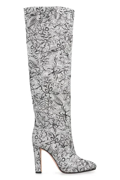 Alberta Ferretti Jacquard Fabric Boots In Silver