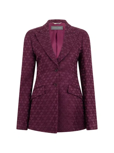 Alberta Ferretti Jacquard Fitted Jacket In Burgundy