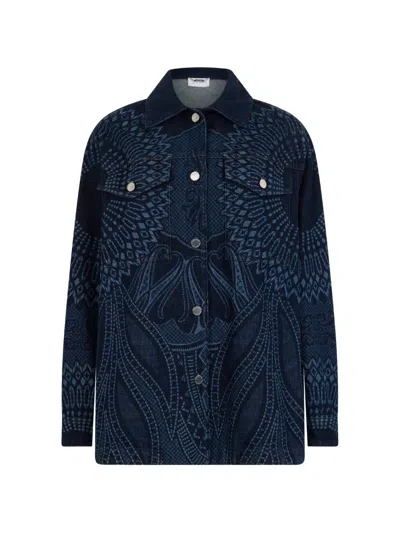 Alberta Ferretti Jacquard-pattern Denim Jacket In Blue