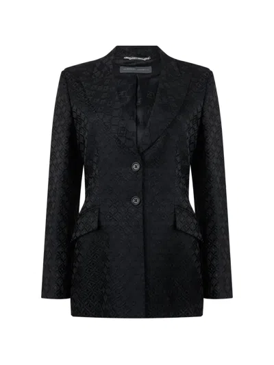 Alberta Ferretti Jacquard-pattern Lapel-collar Blazer In Black