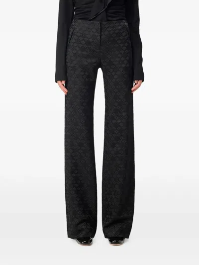 Alberta Ferretti Jacquard-pattern Straight-leg Trousers In Black