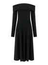 Alberta Ferretti Slightly Stretch Cady Midi Dress With Off-the-shoulder Neckline In Black