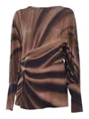Alberta Ferretti Bishop-sleeves Abstract-print Top In Brown