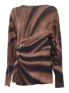 Alberta Ferretti Bishop-sleeves Abstract-print Top In Brown