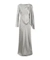 Alberta Ferretti Long Sleeves Maxi Satin Dress In Gray