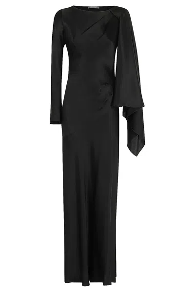 Alberta Ferretti Kimono Sleeved Satin Dress In Nero