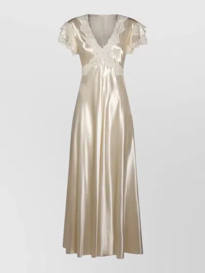 Alberta Ferretti Knee Length Dress Cap Sleeves V Neck In Neutral