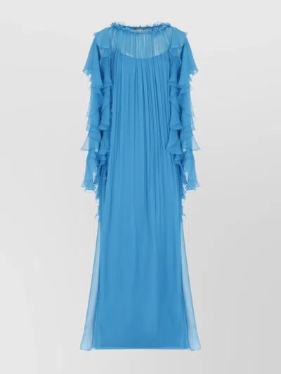 Alberta Ferretti Knee Length Dress With Curled Crew Neckline In Blue