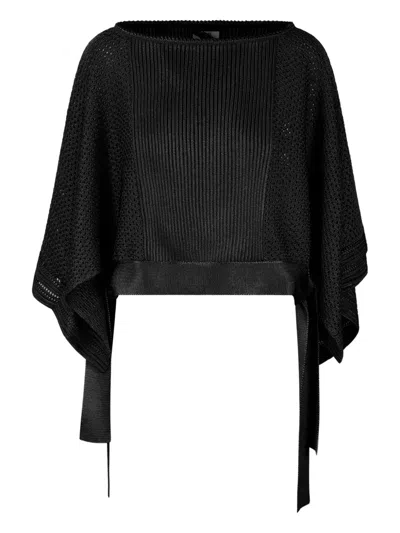 Alberta Ferretti Women Mesh Knitted Poncho Sweater In Black