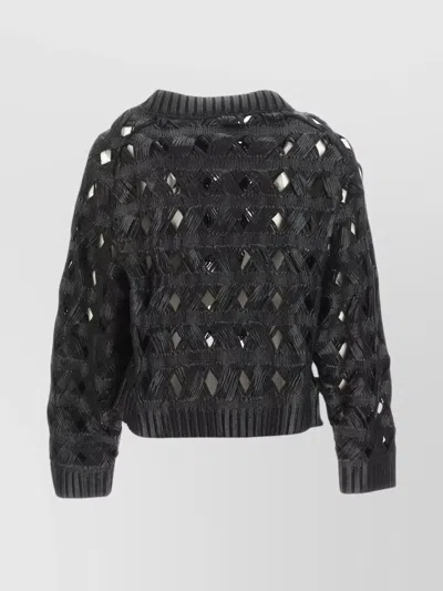 Alberta Ferretti Open-knit Crew-neck Jumper In Black