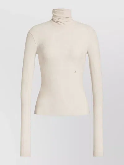 Alberta Ferretti Knit Dress Belted Waist Lace Hem Turtleneck In White
