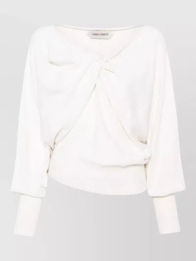 Alberta Ferretti Knit Sweater Round Neck Twist Detail In White