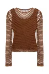 Alberta Ferretti Mesh Top With Long Sleeves And Round Neck In Black