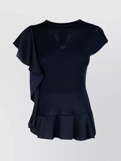 Alberta Ferretti Knitwear With Asymmetric Cap Sleeves And Ruffled Hem In Blue