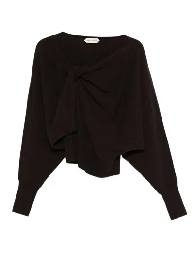 Alberta Ferretti Knot-detail Batwing Sweater In Brown