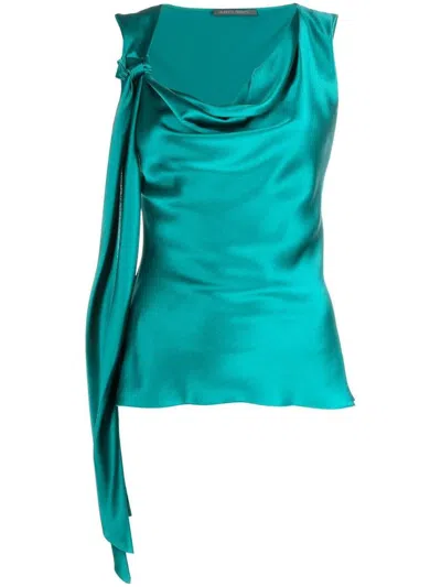 Alberta Ferretti Sleeveless Knot Detail Top In Green Silk In Blue