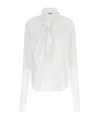 Alberta Ferretti Long Sleeve Collarless Shirt With Scarf Detail In White
