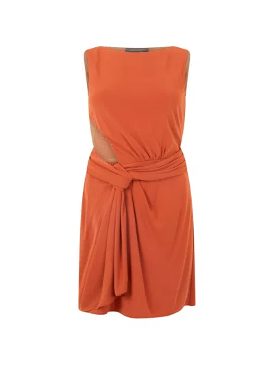 Alberta Ferretti Knot-detail Cut-out Mini Dress In Orange