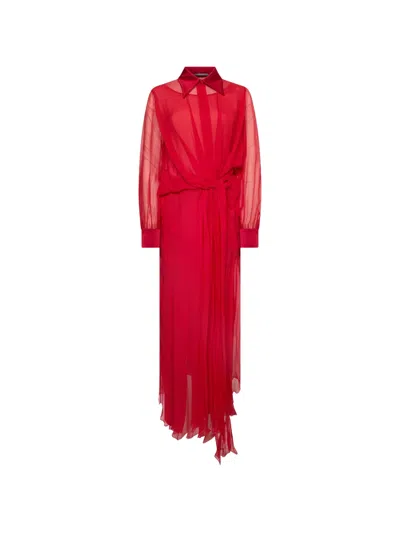 Alberta Ferretti Knot-detail Silk Maxi Dress In Red