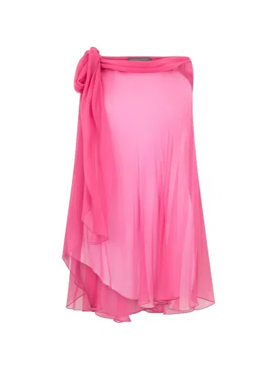 Alberta Ferretti Knot-detail Silk Midi Skirt In Pink