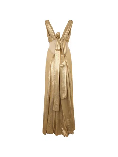 Alberta Ferretti Knot-detail Sleeveless Maxi Dress In Brown